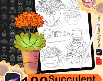 100 pinceles de sellos de suculentas para Procreate, sellos de plantas para Procreate, sellos de cactus para Procreate, sellos de cactus para Procreate