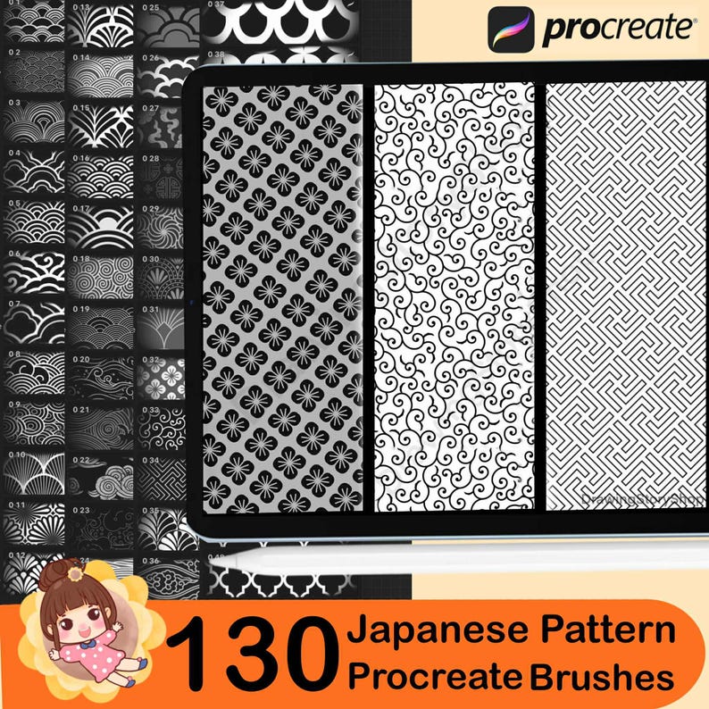 130 Procreate Traditional Japanese Pattern Brushes | Japan Brush for ...