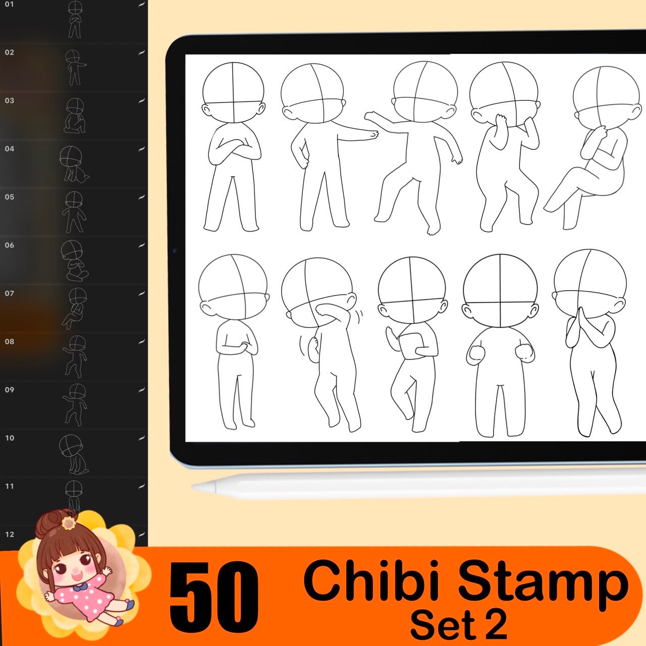 180 Procreate Chibi Stamp Brushes, Chibi Body Guides, Hair Chibi Stamp ...