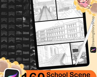 160 Procreate School Background Stamps,School Room Stamps, Procreate Classroom, Procreate Anime, Action Manga, Procreate Comics Background