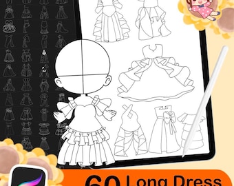 60 Procreate Long Dress Stamps,Chibi Clothes Stamp,Dress Fashion procreate stamp
