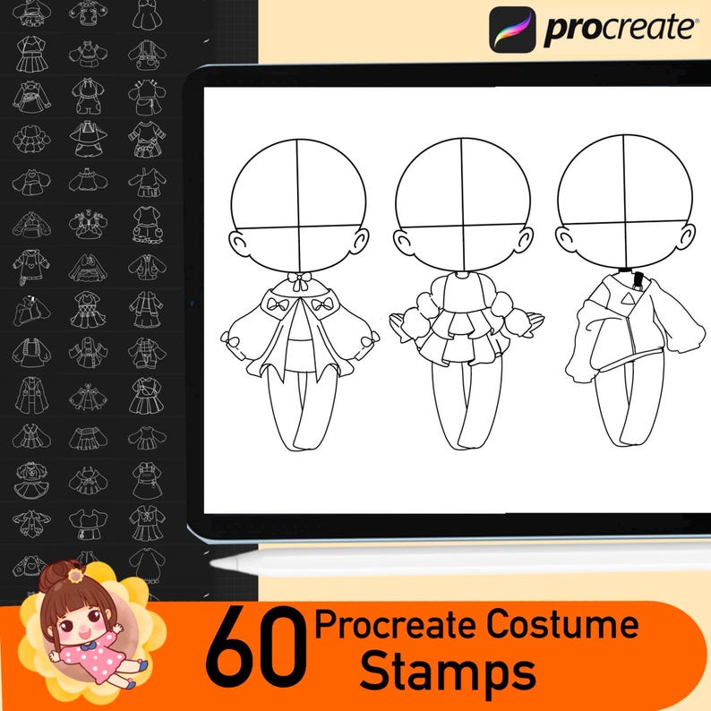 60 Procreate Chibi Clothes Stamp, Chibi Costumes,clothes Brushes ...