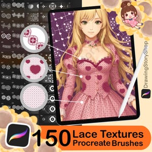 150 Procreate Lace Textures , Procreate Lace Seamless Brushes , Procreate Fishnet Texture , Procreate Lace Patterns