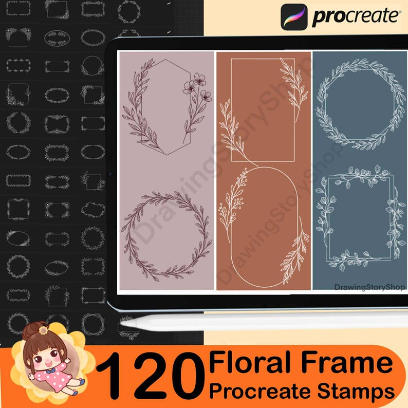120 Procreate Floral Frame Stamp Bundle – Flower Borders, Wreaths ...