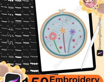 150 Stitch Procreate Brushes, Fabric Seamless Texture Brushes, Clothing Fashion Procreate Brushes, Digital Embroidery Brush Set, Stitching