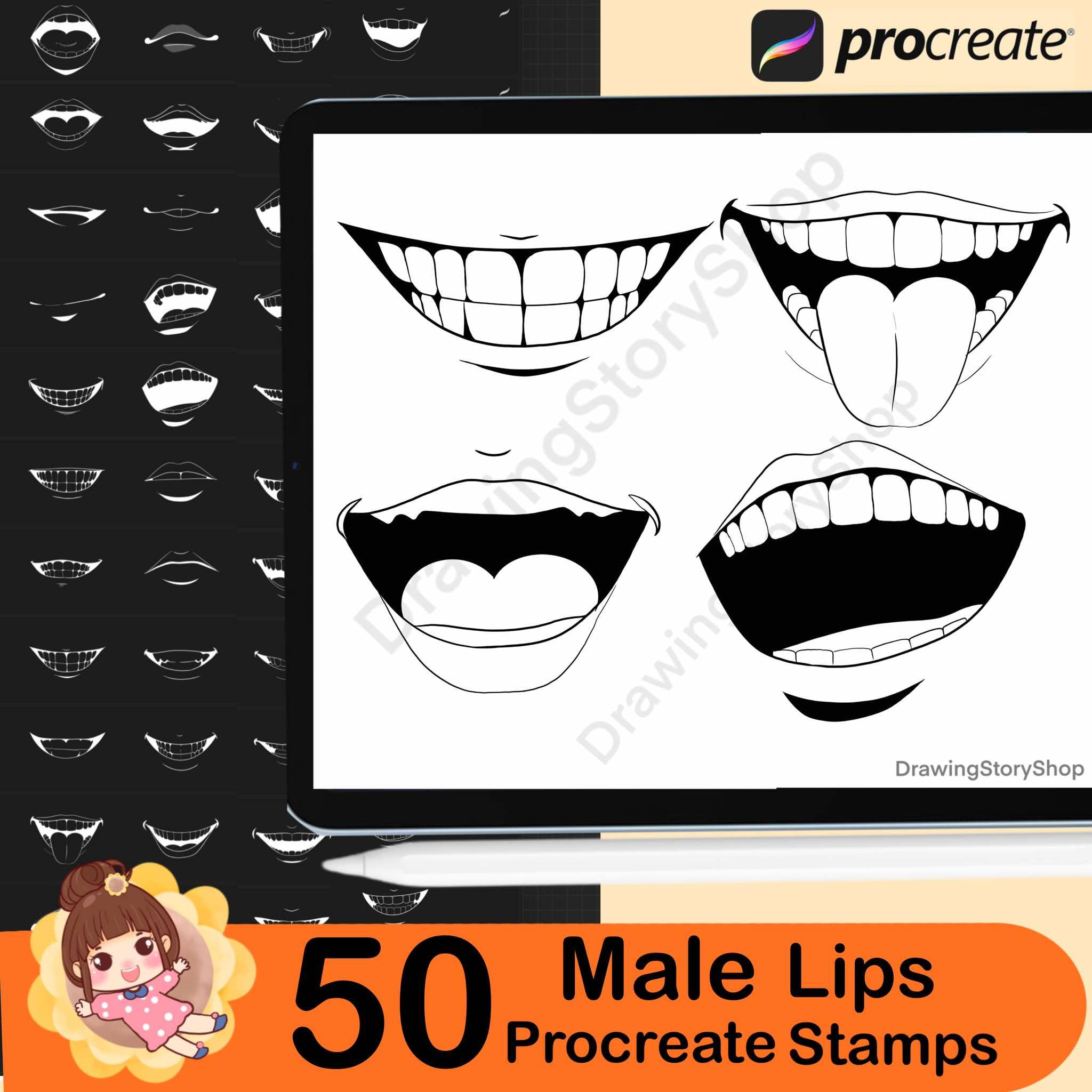 Procreate Lips 50 Procreate Lip Stamps , Male Lip, Mouth Anime,brush Set for Procreate ...