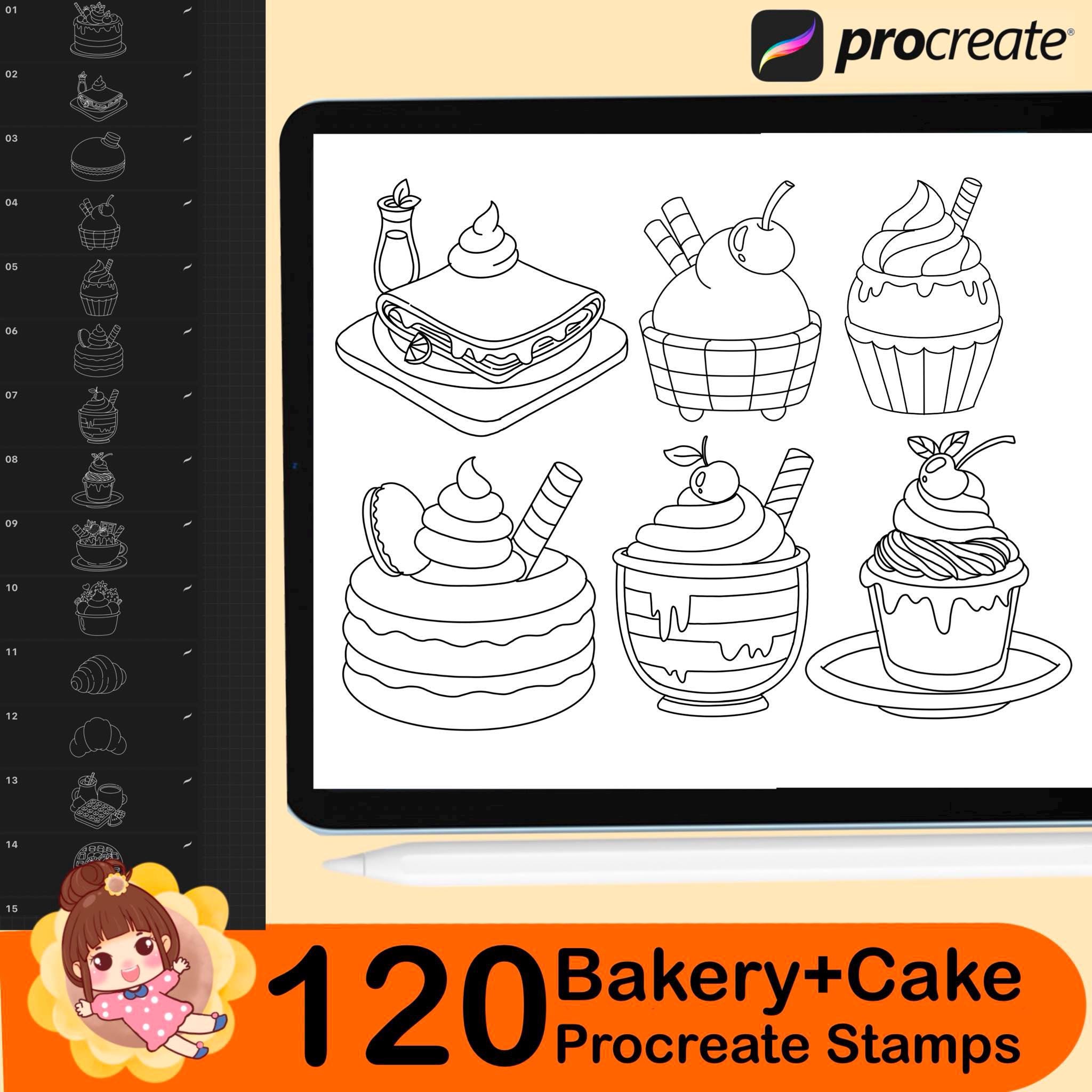 120 Bakery Stamps for Procreate, Procreate Cake Stamps, Procreate ...