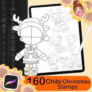 160 Procreate Chibi Girl Christmas  Stamps ,Christmas Stamps,Poses Stamps for Procreate,Chibi Stamps,Chibi Bases,Guide Brushes