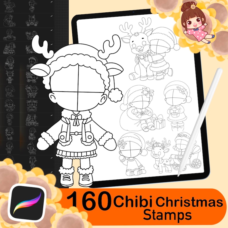 160 Procreate Chibi Girl Christmas Stamps ,christmas Stamps,poses ...