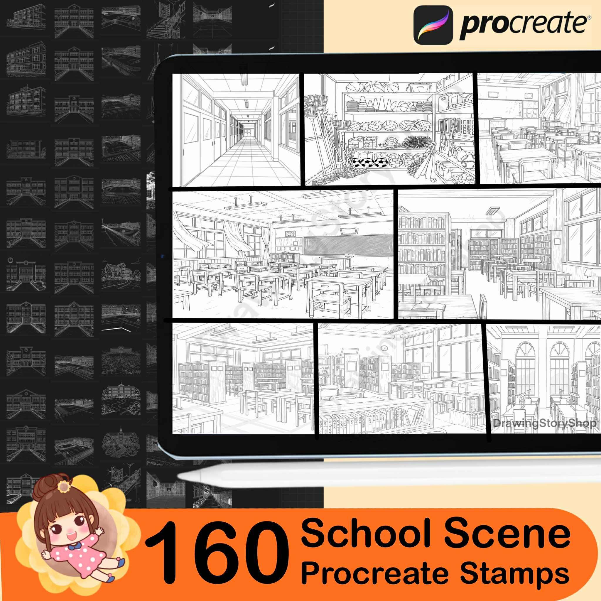 160 Procreate School Background Stamps,school Room Stamps, Procreate ...