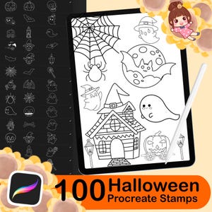 100 Halloween Procreate Stamps, Procreate Brush Set, Spooky Bundle, Scary,Spooky Season Pumpkin Ghost Daisy Stamps