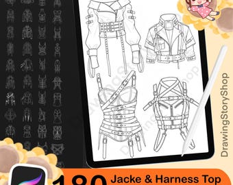 180 Procreate Harness Tops & Leather Jackets Anime Outfit | Character Maker Clothes Stamp