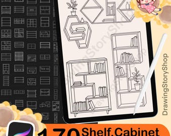 170 Shelf Procreate Brush Set |Cabinet Stamps |Stamps For Procreate | Instant Digital Download