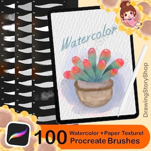 100 Watercolor Procreate Brushes, Procreate Micron Brushes, procreate texture brushes, procreate paint brushes,paper texture brushes