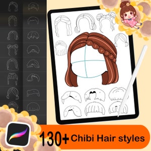 130+ Procreate Hair Stamp Brushes, Chibi Hair Brushes, Hairstyles Stamps, Anime Hair Brushes,Procreate Hairstyle Stamps