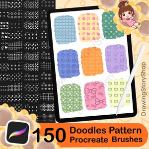150 Doodles Procreate Stamp Brush set , Kawaii Pattern Brushes