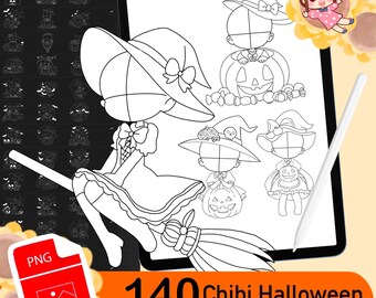 140 Halloween PNG files, Chibi base, Chibi body,Comic Manga, Chibi anime pose set
