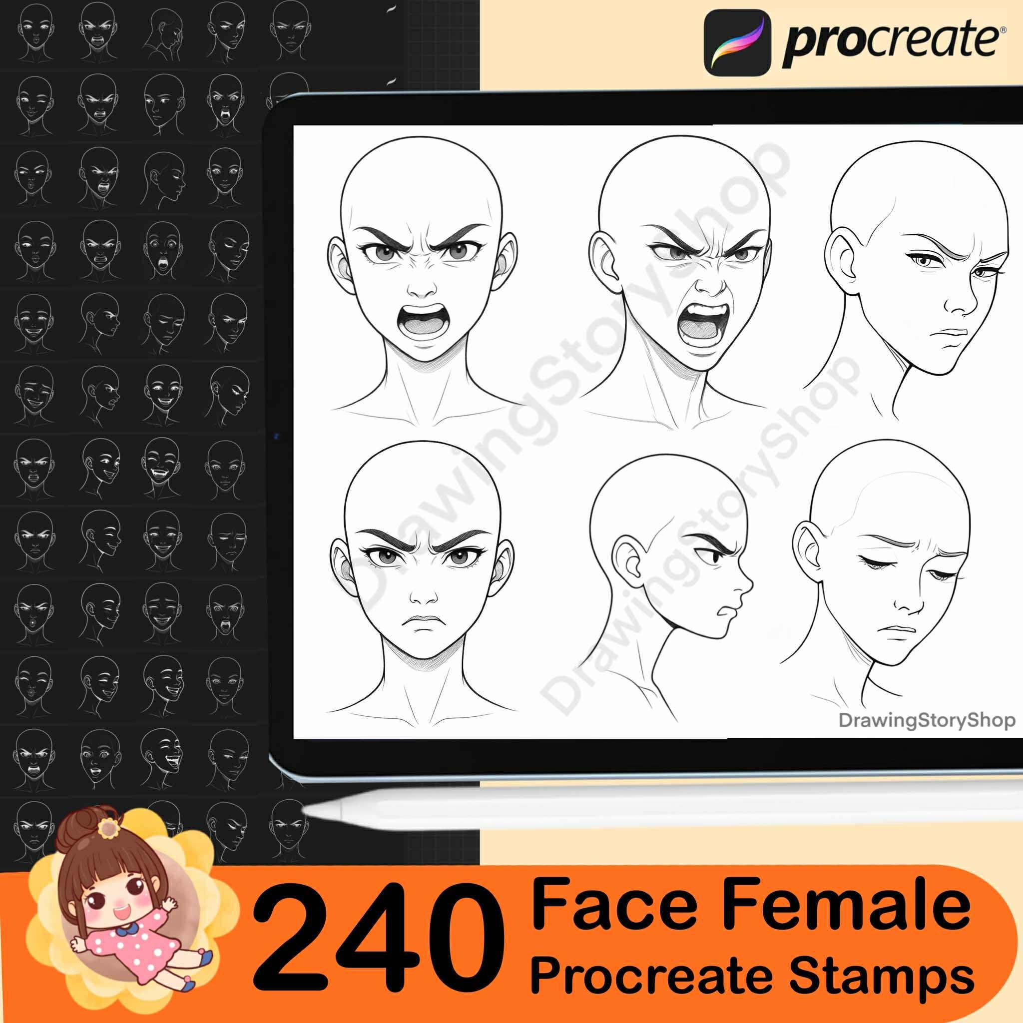 240 Procreate Face Female Brushes Stamp, Procreate Head Stamps ...
