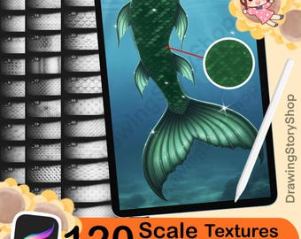 120 Procreate Scale Textures , Mermaid Scale Procreate Texture Seamless Brushes , Fish Scale Procreate Pattern , Dragon Scale Procreate