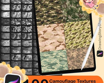 100 Procreate Camouflage Textures • Procreate Brush Camo Seamless Print Textile Fashion Brushes Anime
