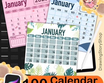 100 Procreate Calendar Stamp Brush Set: Digital Planner Brushes (Digital Download)
