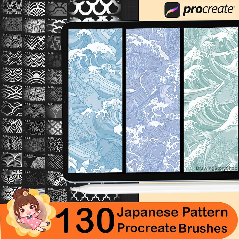 130 Procreate Traditional Japanese Pattern Brushes | Japan Brush for ...