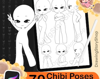 70 Procreate Chibi Maker Stamp Brushes , Chibi Creator Guides, Chibi Base Stamp, Chibi Body Poses Stamps