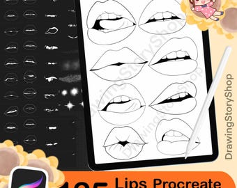 125 pinceles para sellos de labios Procreate, sellos de boca Procreate, juego de pinceles de labios realistas para anime, pinceles guía de labios para Procreate