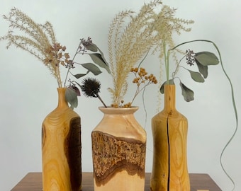 EINZIGARTIGE HOLZVASEN, decoratieve Einzelstück, minimalistische inhoud, voor Trockenblumen, Regalakzent, ästhetisch