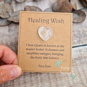 cadeau en cristal de guérison. Cristal de quartz clair à souhait. rétablissez-vous bientôt. en pensant à vous. récupération. Support en cristal. carte cadeau pour lui elle