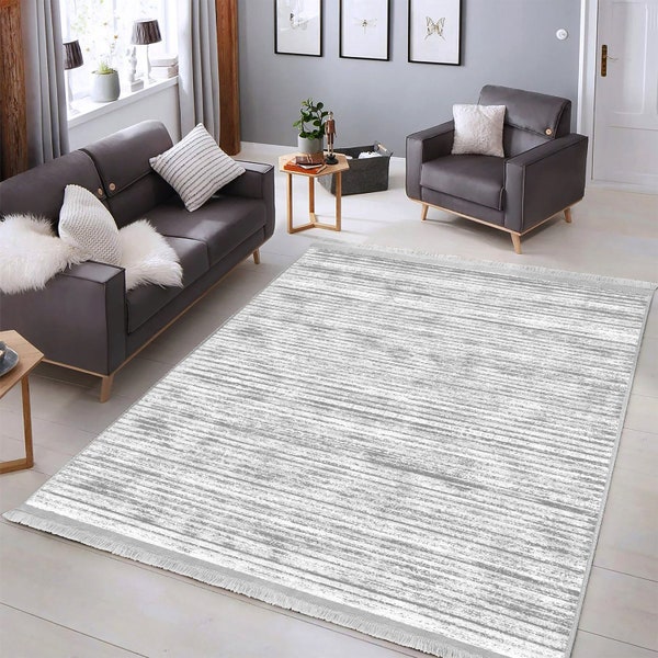 Modern Area Rug,Non-Slip Luxury Saloon Rugs,Rectangle Fringed Floor Carpet,Washable Gray And White Rugs,Dining Room Mats,Large Area Rug