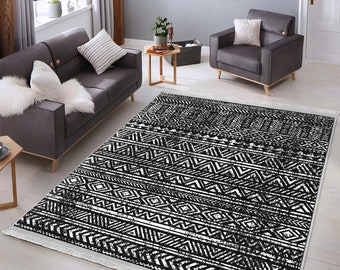 Scandinavian Rectangle Area Rugs,Anti-Slip Black Geometric Living Room Carpet,Bohemian Nordic Rug,Washable Beige Door Mat,Nordic-Style Decor