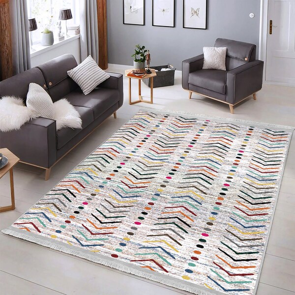 Scandinavian Style Area Rug,Ethnic Pattern Kilim Rug,Clear Color Rug,Bestselling Saloon Rug,Fringed Floor Carpet,Doorway Carpet,Nordic Decor