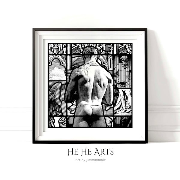 Original Art l Inked Hairy Man l Gay Art l Statue Collage l Digital Art