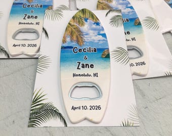 Personalized Wedding Bottle Opener Magnet Favor: Custom Guest Keepsake