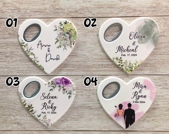 Personalized Heart Bottle Opener Magnet: Wedding Favor for Guests