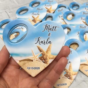 Beach Wedding Bottle Opener Magnet Favors: Custom Rustic Keepsake