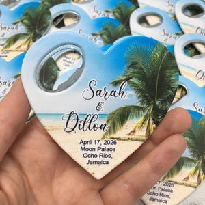 Personalized Palm Tree Bottle Opener Magnet Favors: Beach Wedding Keepsake