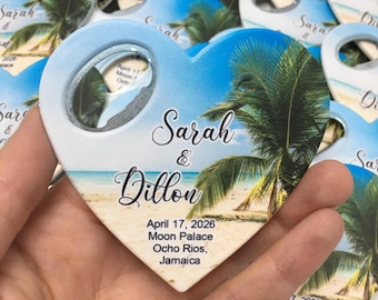 Personalized Palm Tree Bottle Opener Magnet Favors: Beach Wedding Keepsake