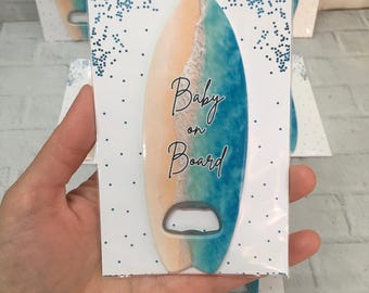 Baby on Board Gift, Beach Baby Shower Gift for Guests, Surfboard Bottle Opener Magnet Favor