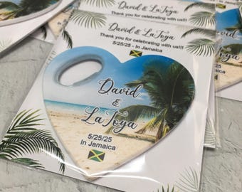 Jamaica Wedding Magnet Favors: Custom Bottle Opener Save the Date