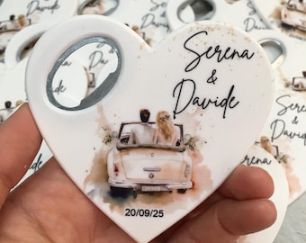 Personalisierte Hochzeit Flaschenöffner Magnet Gefälligkeiten: Rustikales Herz Design