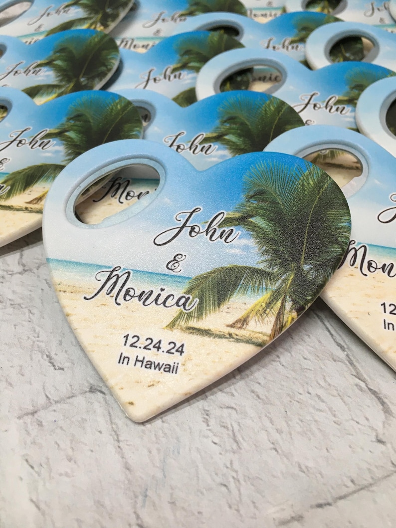 Beach Wedding Bottle Opener Magnet Favors: Personalized Palm Tree Beach Wedding Bottle Opener Magnet Favors: Personalized Palm Tree
