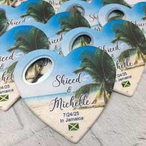 Jamaica Wedding Magnet Favors: Custom Bottle Opener, Destination Save the Date