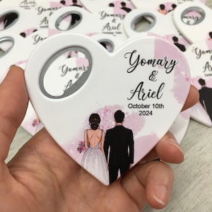 Wedding Bottle Opener Heart Magnet Favors for Guests in Bulk, Customizable Wedding Souvenirs, Save the Date Gifts, Magnetic Bottle Opener