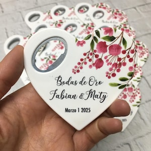 Personalized Heart Bottle Opener: Floral Wedding Favors, Custom Magnet