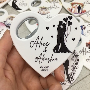 Apribottiglie personalizzato per bomboniere, regalo magnetico personalizzato per gli ospiti, ricordo rustico per la festa nuziale, souvenir unico per il ricevimento