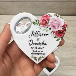 Custom Heart Bottle Opener Magnet: Wedding Favor Thank You Gift
