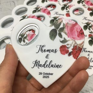 Personalized Heart Wedding Favor: Bottle Opener Magnet, Rustic Car Design