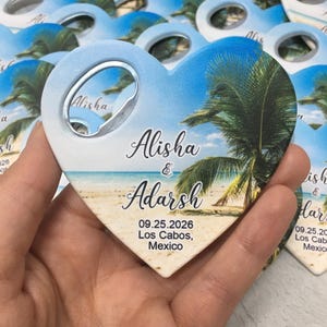 Personalized Palm Tree Bottle Opener Magnet Favors: Beach Wedding Keepsake